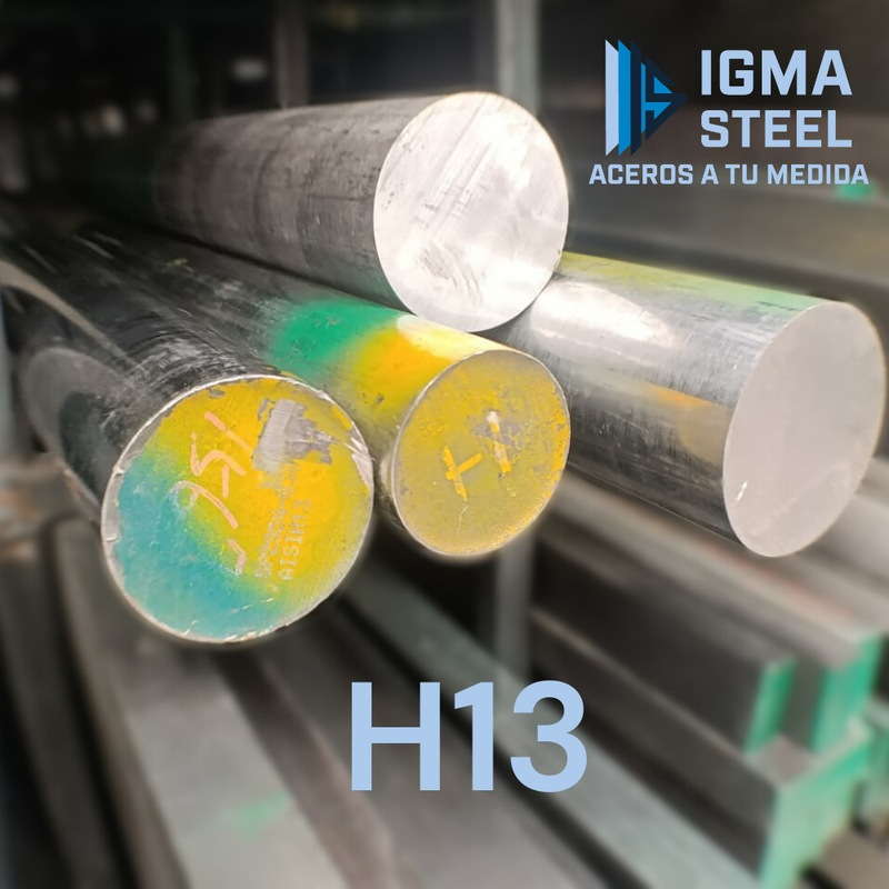 Barras de acero H13 pintadas de verde con amarillo almacenadas 