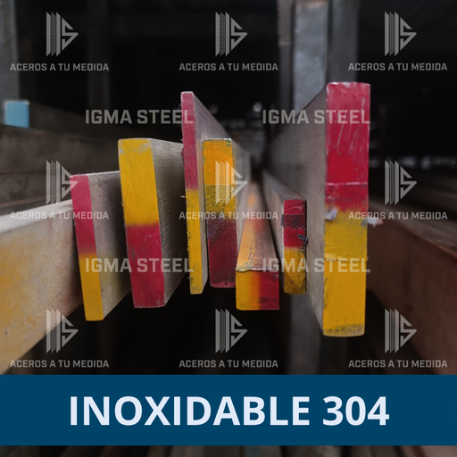 Soleras de acero inoxidable pintadas en sus caras de colores rojo con amarillo, colocadas en rack