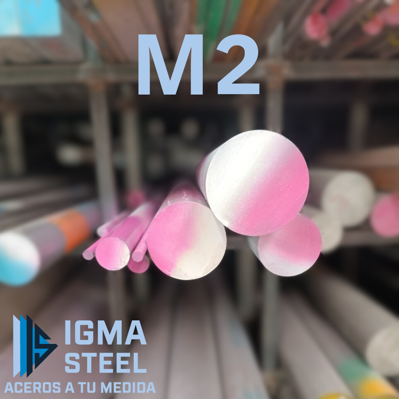 Barras de aleación M2 pintadas de rosa con blanco acomodadas en rack